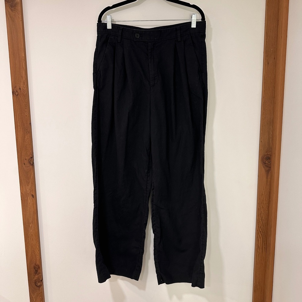 Banana Republic Linen Blend Pleated Pants Womens 14 Black Capsule Minimalist
